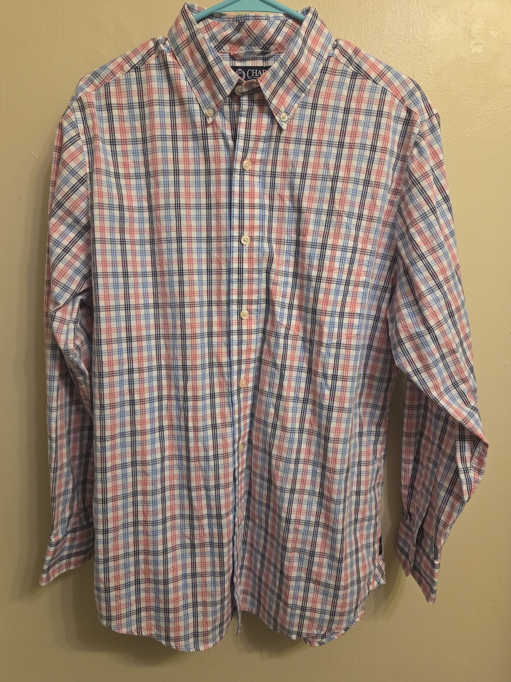 Chaps Mens M Pastel Plaid Button Down Cotton Shirt Coastal Preppy Dadcore Casual